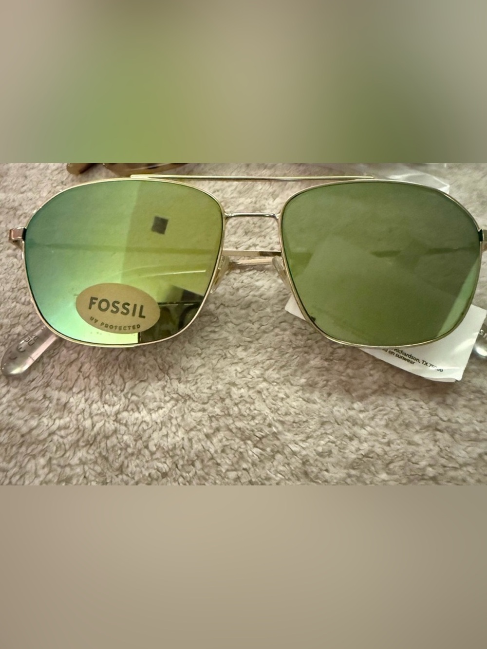Fossil Sunglasses Gold Aviator with Green Lenses